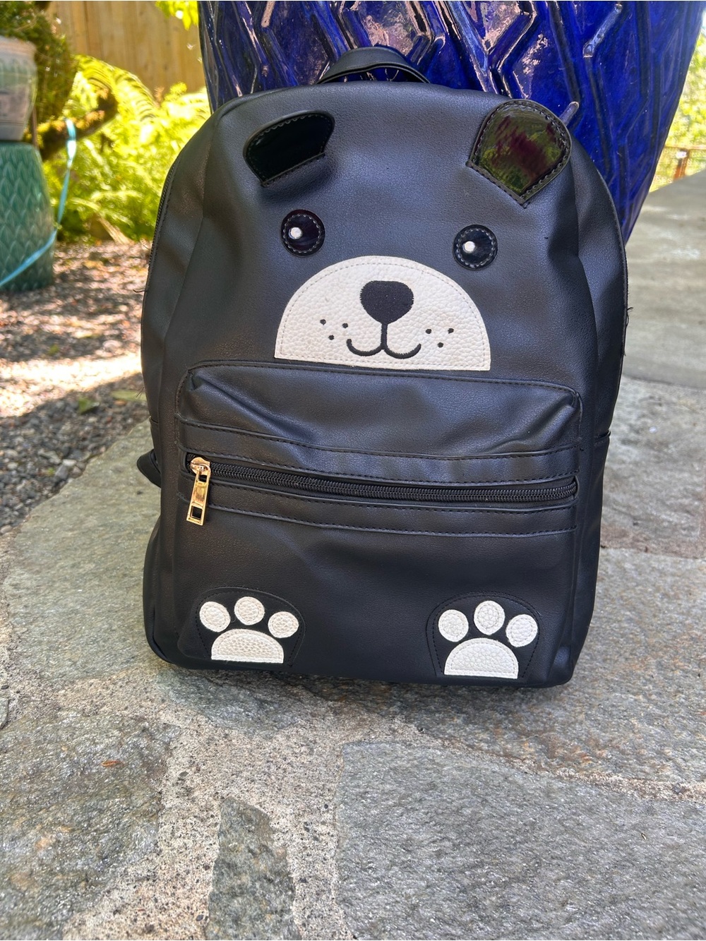 Olivia Miller Bear Face Faux Leather Mini Backpack